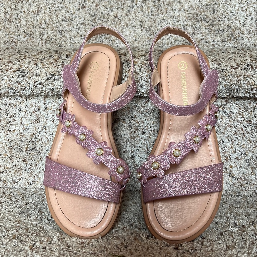 Girls Pink Sparkle Flower Sandals